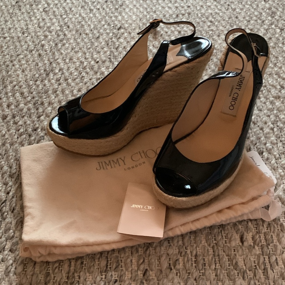 Jimmy Choo Black Wedge Sandals